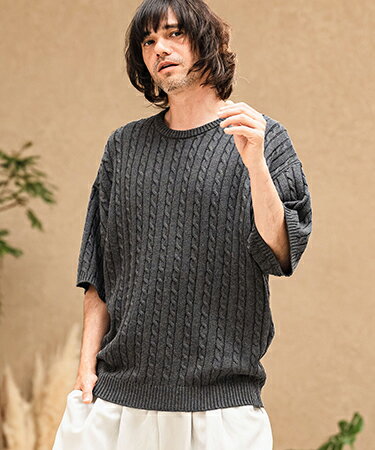 【CAMBIO(カンビオ)】Cable Knit Short Sleeve Knit Pullover 半袖ニット(S69826cmb)
