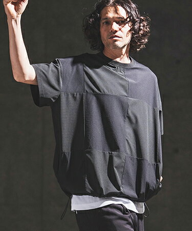 Rakuten - 【GLIMCLAP(グリムクラップ)】Panel Design Short-Sleeve Pullover -Stretch Nylon Ripstop × Opaque Mesh Fabric パッチワークTシャツ(202-036-gls-cg)