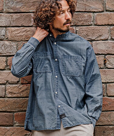 樂天商城 - 【CAMBIO(カンビオ)】【予約販売8月中旬〜下旬入荷】Indigo Nylon Chemical Wash Shirts インディゴバンドカラーシャツ(PF-262-004)