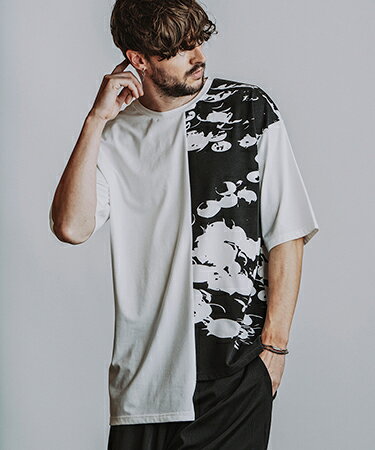 Rakuten - 【NO ID.(ノーアイディー)】アシンメトリープリントT Tシャツ(458006-495T)