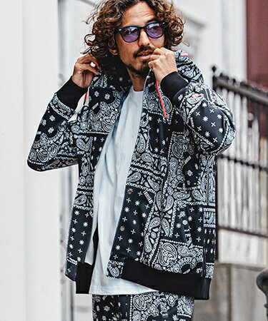 Rakuten - 【felkod(フィルコッド)】【予約販売10月中旬〜下旬入荷】 Bandana Print Snap Front Scuba Hoodie スナップパーカー(F26A010)