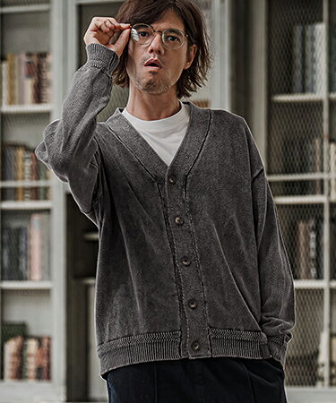 【CAMBIO(カンビオ)】【予約販売10月中旬〜下旬入荷】Faded Wash V Neck Knit Cardigan ニットカーディガン(PF-262-015)