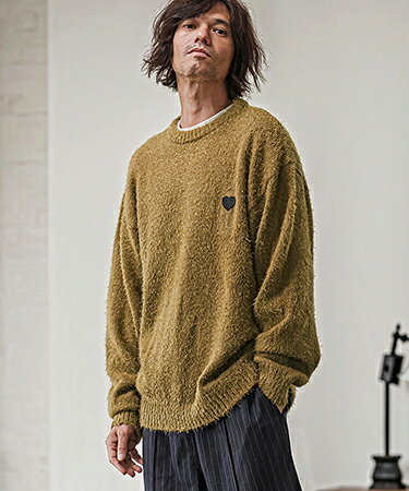 【CAMBIO(カンビオ)】Feather Yarn Heart Crewneck Knit Pullover クルーネックニット(PF-262-017)