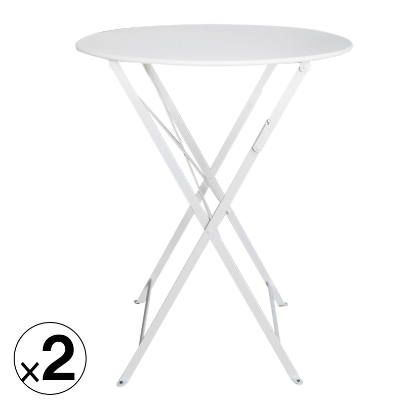 【中古】 丸 テーブル 2台セット 折り畳み 600 ニチエスFERMOB Bistro Table 225411132 ホワイト 店舗用 家具 レストラン カフェ リビング ダイニング 地域限定送料無料