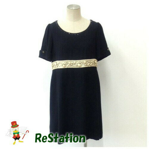 【中古】グレースコンチネンタル　レディース　ビシューワンピース　ドレス　半袖　ブラック　サイズ36(4.0)