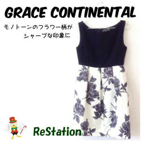 【中古】【送料無料】Diagram GRACE CONTINENTAL ダイアグラム グレースコンチネンタル フラワータフタワンピース ノースリーブ ブラック系 レディースサイズ36