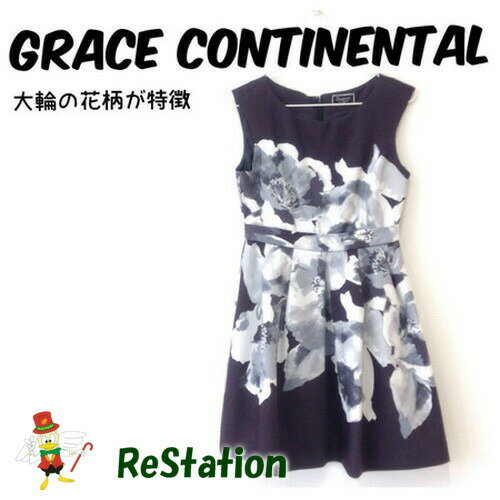 【中古】【送料無料】Diagram GRACE CONTINENTAL ダイアグラム グレースコンチネンタル ノースリーブ 花柄 ワンピース ドレスワンピース ブラック系 レディース サイズ36