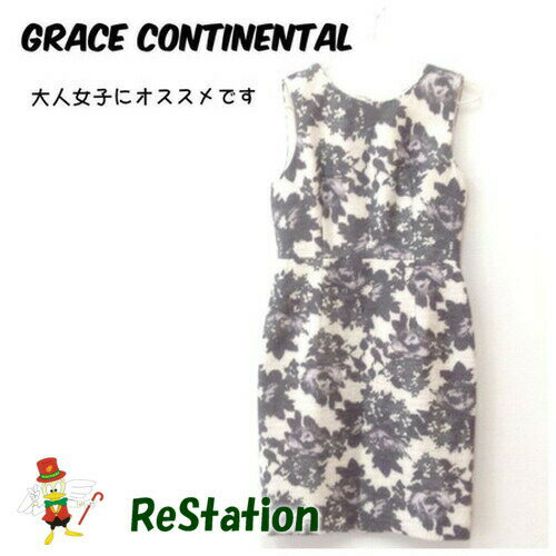 【中古】【送料無料】グレースコンチネンタル GRACE CONTINENTAL 花柄 ワンピース ノースリーブ ホワイト×グレー レディース サイズ36