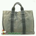 【中古】HERMES エルメス トートMM フールトゥ グレー×ブラック