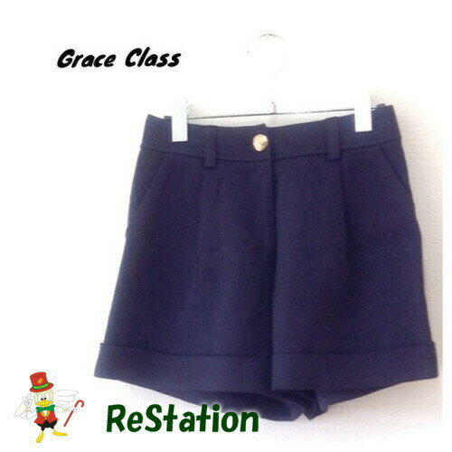 Linen, Hemp - 【中古】【送料無料】グレースクラス Grace Class トリアセ綾ショートパンツ ネイビー レディース パンツ 36