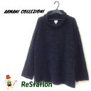 【中古】【送料無料】アルマーニコレッツォーニ ARMANI COLLEZIONI 長袖 ニット ハイネック 幾何学模様 ブラック メンズ サイズ52