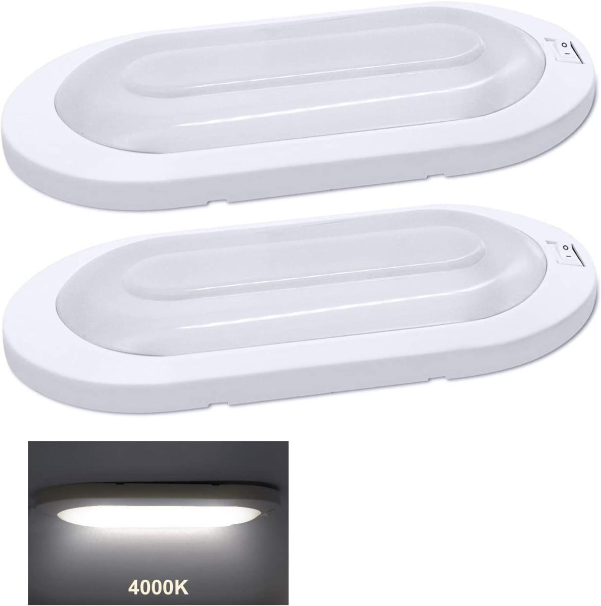 Rakuten - 【新品】Facon 12V LED ブライト RV パンケーキ ライト 表面 マウント 4000K クール ホワイト 12ボルト 内部 シーリング ドーム ライト オン/オフ スイッチ付き RV モーターホーム キャンピングカー キャラバン トレーラー ボート用 2パック クール ホワイト ライト ホワイト