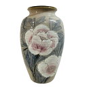 【中古】砥部焼 森元青芳作 線彫 牡丹 花瓶 高35センチ 幅20センチ【送料無料】