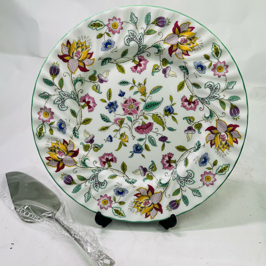 【中古】ロイヤルドルトン MINTON ハドンホール グリーン プレート&ケーキサーバー（ラッキーウッド製）【送料無料】