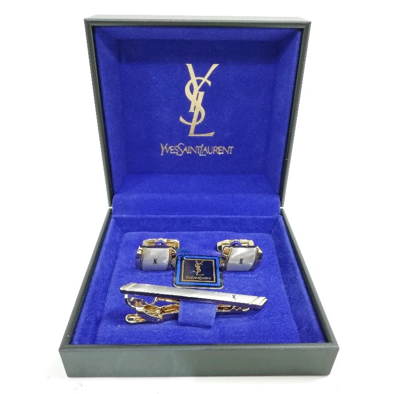 【中古】イヴサンローラン ネクタイピンカフスセット ゴールド×シルバー