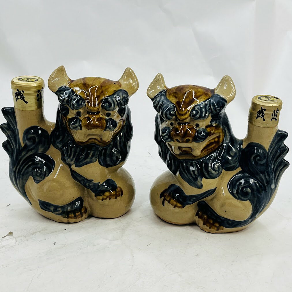 【未成年の飲酒は法律で禁じられています】シーサー 沖縄 本場泡盛残波 獅子2体セット 360ml 35度 古酒..