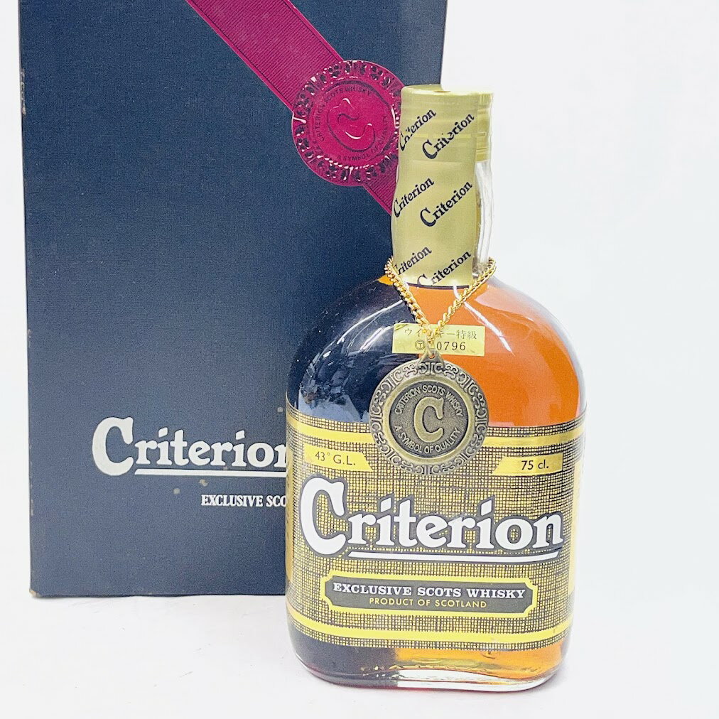 洋酒　　クリテリオン スコッチ 750ml 43％　特級箱入り　エンブレム付き 内容量 (ml) 750 アルコール度数 43 原産国 イギリス 付属品 箱エンブレム ※古酒につきコルクが破損しやすいです。慎重に開栓しましてもきっと起こりま...