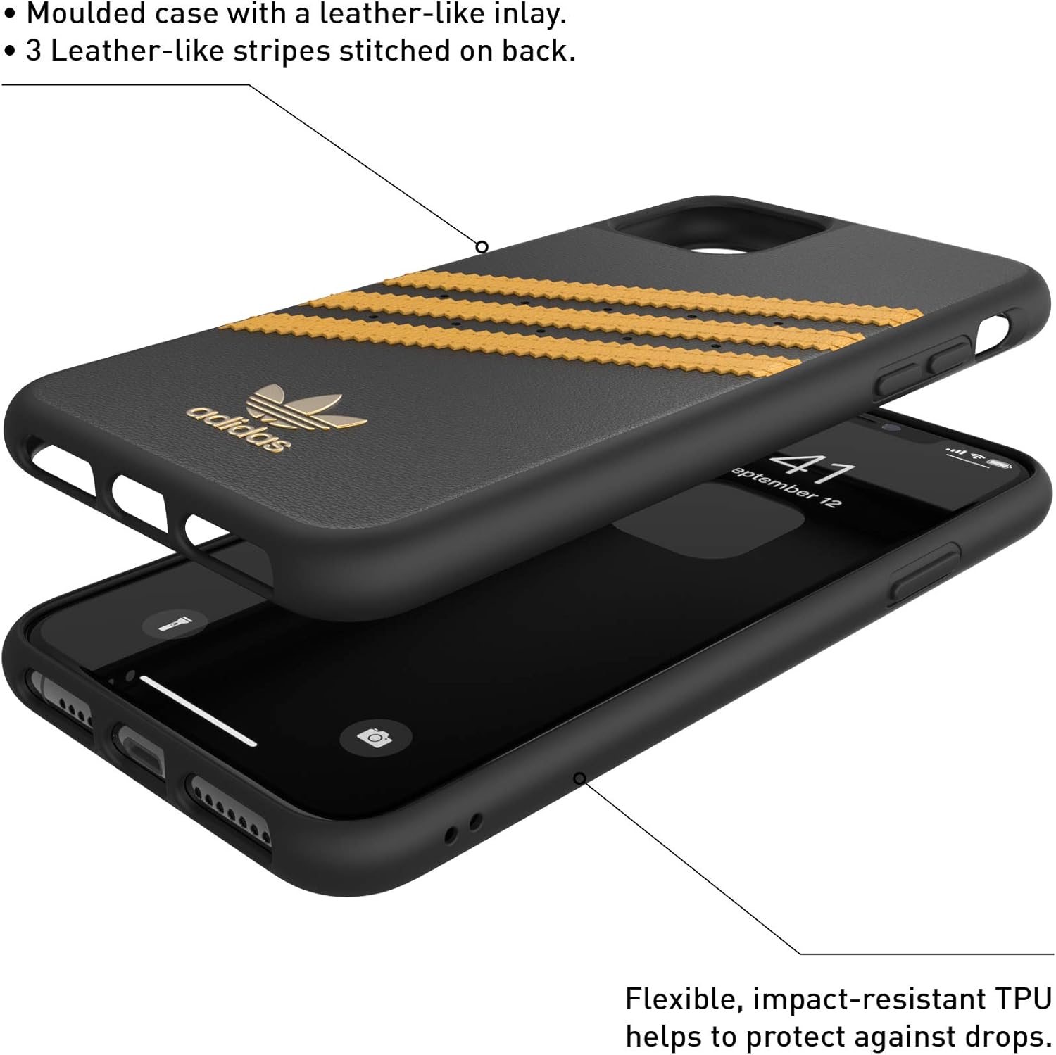 未使用品 アディダス iPhone11ProMaxケース サンバ 3-ストライプス & ロゴ SS20 デザイン ブラック/ゴールド【送料無料】【メール便でお送りします】代引き不可