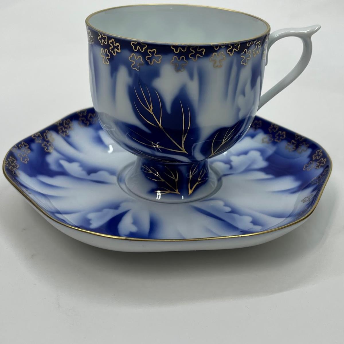 【中古】深川製磁　高台コーヒー碗皿　牡丹金ミル　0941700【送料無料】