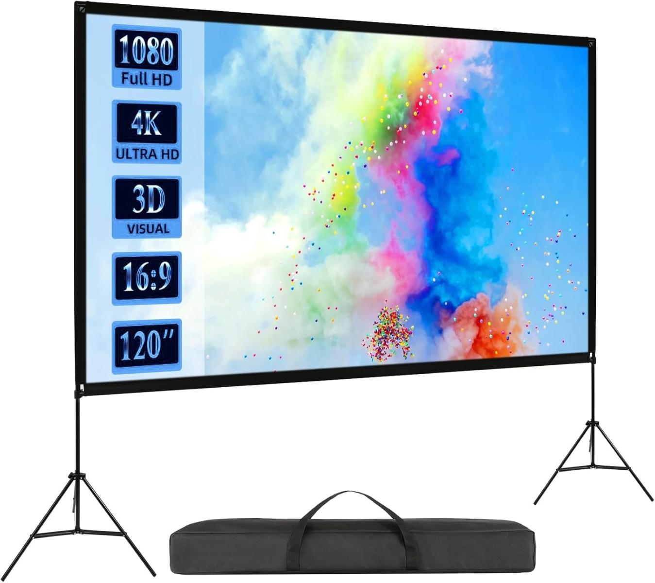[Unused] VISULAPEX Projector Screen with I-shaped Stand, 16:9 Aspect Ratio, 4K Compatible, Freestanding, Wall Mountable, Portable, Foldable, 179° Viewing Angle, Wrinkle-Resistant Finish *Outer box damaged