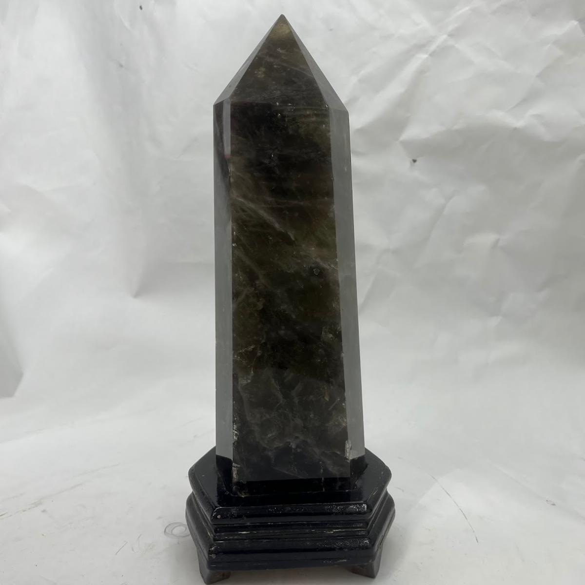 Rakuten - 【中古】モリオン黒水晶六角柱台座付き4.22kg高36センチ魔除け浄化天然石鉱物パワーストーン