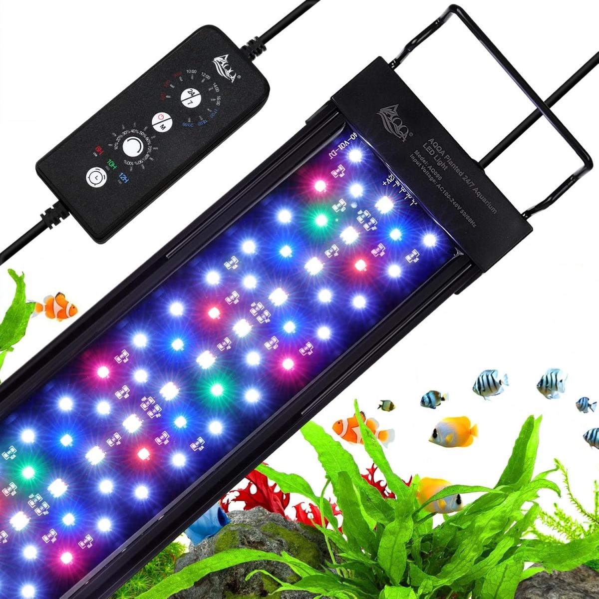 【動作確認済】【中古】AQQA LED アクアリウムライト、24/7 モード IP68 防水 拡張可能ブラケット 魚飼育用タンクライト、DIYモード フルスペクトラム水槽 植物ライト、タイマー/明るさ調節機能24-32インチ