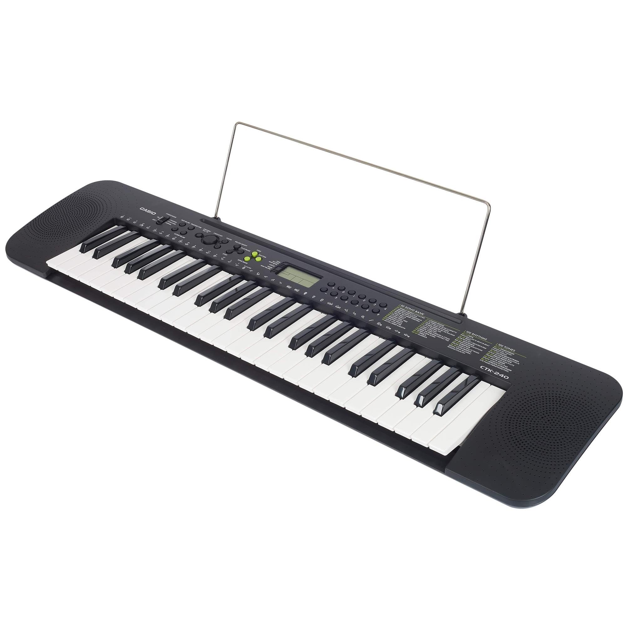 　　カシオ 電子キーボード カシオトーン 49鍵 100音色 100リズム CTK-240 ブランド カシオ 色・柄 ブラック系 素材 仕様 49鍵 100音色 100リズム サイズ(cm) 箱サイズ約W100.5×H13.0×D27.5 付属品 取説、ACアダプター、譜面立て 中古品ですが状態いいです。　梱包して宅急便でお送りします。弊社の商品は1点物が多く在庫限りの出品です。この機会を逃さずお急ぎ、お求めくださいませ。 C　O　N　D　I　T　I　O　N 参考ランクは、 状態 Aランク Nランク 新品・未使用品です Sランク 新品同様、どこにも使った形跡がみられない素晴らしい状態です Aランク 使用感が少なく、美しい状態 Bランク 使用感・傷・汚れ多少あり Cランク 使用感がありダメージが目立つ状態 Dランク 難あり、壊れている。我慢して使うことができる程度。 ジャンク 使えない。部品取りや生地として使うことができる程度。 ※補足事項 ・液晶画面を搭載 音色、リズム、内蔵曲名、コード、テンポ、拍、メロディーオン/オフなど、いろいろな情報を表示する液晶画面を搭載しています。 50 曲のソングバンク曲を内蔵 キーボード演奏をより楽しくするために厳選された 50 曲のソングバンクとソングブックが付属していjます。 ※著作権の関係上、一部の曲は歌集に収録されていない場合がございます。 メロディオン/オフレッスン機能 メロディーのオン/オフ機能を使用すると、ソングバンクの曲のメロディーをオフにして、キーボードで演奏することができます。 高音質でしっかり弾ける100音色を収録 多彩なジャンルの100リズムや多彩なリズムの伴奏をバックに演奏できる自動伴奏機能を搭載しています。 その他特徴 ●アコースティックピアノの鍵盤とほぼ同じサイズの49個のフルサイズ鍵盤 ・ 弊社はリサイクルショップですのでほとんどの商品は一般顧客様より店頭にて買取させていただいた商品です。したがってユーズド品であることをご理解いただき、神経質な方や、綺麗な状態にこだわる方はご購入をお避け頂き、直営店・量販店にて新品のご購入をお勧めいたします。出品ランクはあくまで参考でございます。ランクを理由としたご返品はお受けいたしかねます。ご了承くださいませ。 ■お取引について 発送方法・送料 ◎購入商品は「宅急便」にて発送させていただきます。 【送料】 ヤマト運輸様(北海道・東北・沖縄は日本郵便様）にて発送させていただきます。 送料無料 【配送日指定】 配達日指定は、購入のあった日から1週間後までとさせていただきます。 ※一週間以上先のご指定はお受けできません。ご了承ください。 【配達時間帯希望サービス】 指定なし　9:00～12:00　14:00～16:00　16:00～18:00　18:00～20:00　19:00～21:00 【同包】 複数購入された場合の送料は同梱可能ですが大きさによっては別途お見積もりになります。 【発送】 商品の発送は当日正午までに決済確認ができましたら当日発送し指定の地域には翌日のお届けをさせていただきます。 消費税について 購入金額には、消費税10%が含まれています。 お支払いについて 【決済方法】 ●代金引換：手数料（商品代金） 330円（1万円未満）440円（～3万円）660円（～10万円）1100円（～30万円） ●銀行振込（振込先は、楽天銀行とゆうちょ銀行です） ※お振込みの手数料はお客者様のご負担とさせていただきます。 ●クレジット決済 注意事項 ■下記内容に同意の上、ご入札下さいますようお願い申し上げます 　　ネット販売の性質上、パソコン環境・モニターなどの設定・仕様等で　　イメージ写真と実際の商品との色合いが若干異なる場合がございます。 ○ご購入後のキャンセルは等は、一切しておりません。 ○程度に敏感な方、神経質な方は必ず詳しい程度をお問い合わせください。 　○ご注文後、こちらからの連絡に48時間以上お返事が無い場合「お客様都合によるキャンセル」とさせて頂きます。 ○ご購入後、翌日から5営業日以内にお振込みの出来る方のみご注文下さい。 □気になる事がありましたら遠慮なくご質問下さい。 □掲載写真以外の画像もE-mailにてお送りする事が可能です。 □ご質問の返信は、取扱店舗の営業時間内に限ります。 【返品の特約】 ◇商品に欠陥がある場合を除き、返品や交換には応じておりません。 ◇商品に欠陥がある場合には送料当方負担にて、弊社が責任を持って対応させて頂きます。 ◇ご購入時についている付属品が欠品（紛失等）された場合、返品・交換はお受けできません。 ◇尚、商品の性質上、次の場合の返品・交換はお断りさせていただきます。 ・お客様の都合 ・一度ご使用になられた場合 ・イメージ違い（形状違い、大きさなど） ・連絡が無く、3日以上過ぎた場合 ◇お届けした商品がご注文の商品と異なっていた場合や事故等による損傷(不良品)が見られた場合、商品到着後48時間以内に「お電話かE-mail」にて、ご連絡をお願い致します。 【返金について】 ◇返品特約にあるお客様の都合以外の理由で返品となった場合、返金時の振込手数料は弊社にて負担いたします。 ◇銀行振込・代金引換などで、お客様が商品代金をお支払い後に「キャンセル（取消し）」をされた 場合、商品代金の返金はトラブル防止の為「ご購入者様名義への銀行振込」とさせていただきます。 ◇お振込みの際にかかる「手数料（振込手数料等）」は、お客様のご負担とさせていただきます。 ◇返金金額は、手数料を差し引いた商品代金（消費税込み）となります。