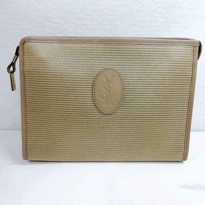 Yves Saint Laurent - 【中古】イヴサンローラン クラッチバッグ ベージュ系×PVC