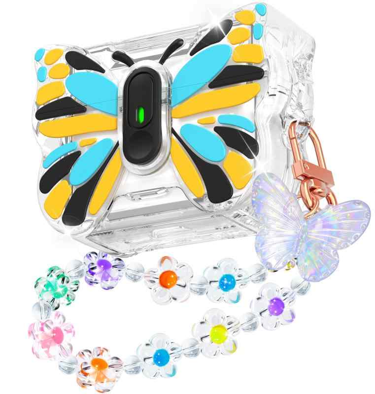 R-fun AirPods 4用ケース バタフライ アーティストリー - 自動ポップアップ蓋とキックスタンド機能、ミリタリーグレードの360°保護、美しいブレスレットとクリーニングキット付き AirPods第4世
