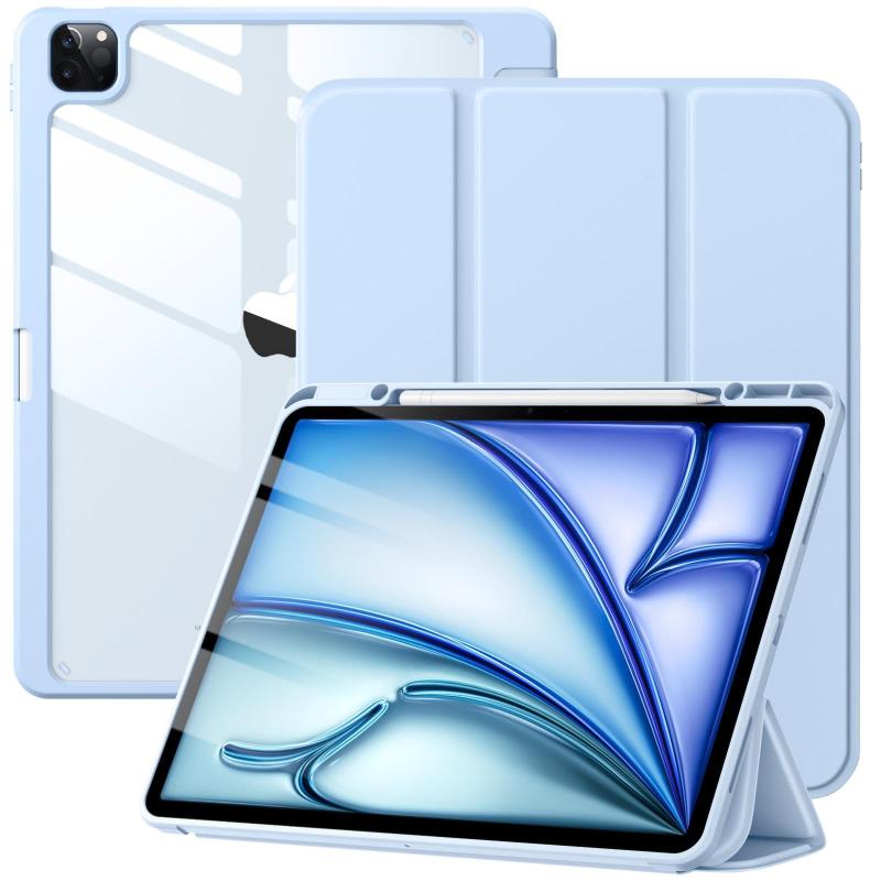 Maledan 対応iPad Air 13インチ ケース 2024新型 M2-13インチ専用 アクリル製 ペンシル収納ホルダー付き PUレーザー/三つ折り 2つスタンド オートスリープ機能 Pencil Proワイヤレス充電対応 薄型軽量