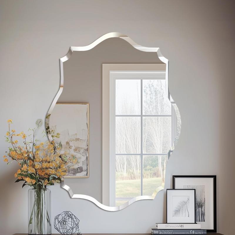 Artloge ミラー おしゃれ 鏡 壁掛け 洗面台 ウォールミラー 化粧鏡 ウェーブミラー 洗面鏡 浴室鏡 割れ..