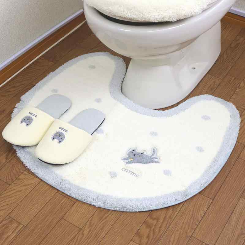 トイレマット スリッパ 2点 セット かわいい キャット アイボリー グレー おしゃれ トイレタリー かわ..