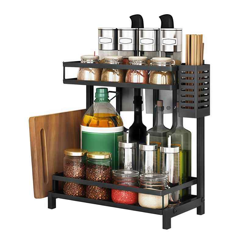 スパイスラック2段式 調味料ラック 調味料収納 省スペース 2段 大容量収納 賃貸 多機能 まな板スタンド..