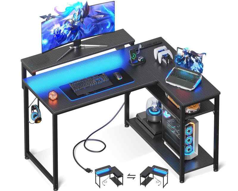 AODK ゲーミングデスク コンセント付き パソコンデスク l字デスク デスク 机 幅110 pcデスク 棚付き de..