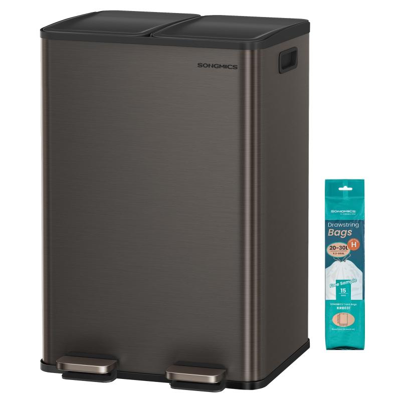 SONGMICS ゴミ箱 スリム ペダル式 蓋付き ステンレス製ダストボックス キッチン、リビング、洗面所隙間用 大容量 音が静か 袋が見えない 省ペース 防水 内バケツ有り おしゃれ