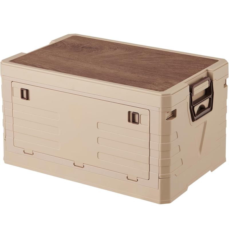 LongYi 収納ボックス 折り畳みコンテナ 木製の蓋付き 折りたたみ 収納ケース 取っ手付き コンテナ ボックス キャンプ 大容量 アウトドア 厚み 強い耐荷重 組み立て簡単 家庭用 寝室 屋外 車用