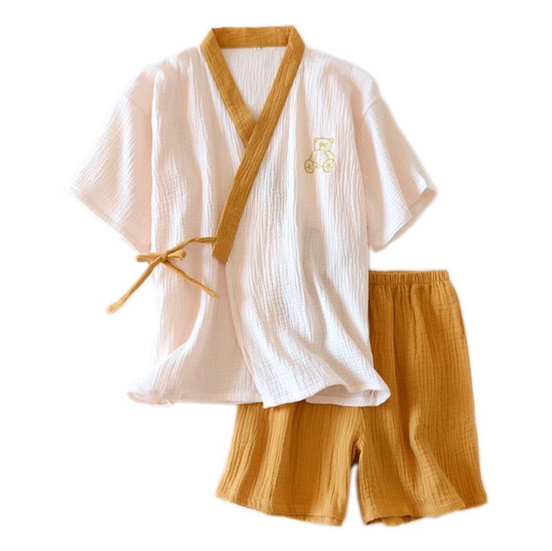 [IDOHEMO] パジャマ レディース 甚平 ガーゼ 綿100％ ルームウェア 上下セット 女の子 甚平 半袖 ショートパンツ