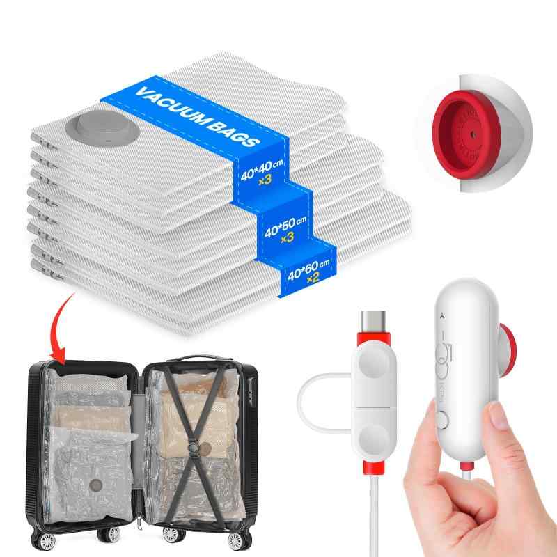 リスタトショップのVacbird 旅行用圧縮袋 多枚入 衣類 圧縮袋 USB給電 電動ポンプ付き 服 収納 旅行 引越し 出張 衣類整理 海外旅行 修学旅行 家族旅行 荷物 便利グッズ｜アングル3