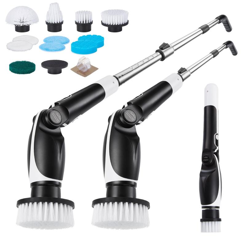 Fixm バスポリッシャー 電動お掃除ブラシ IP66防水 11つ取り替えブラシ付き 角度調節 長さ伸縮可能 デ..
