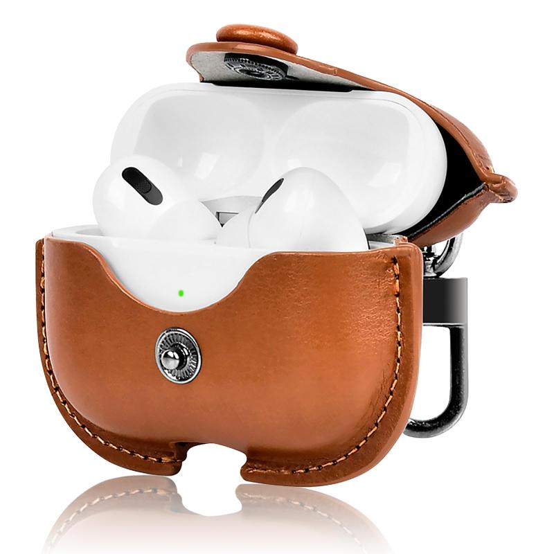 FAZHAN 対応 AirPods Pro3 ケース レザー素材 LED可視 ワイヤレス充電対応 耐衝撃 防水 防塵 軽量デザイン 傷防止 紛失防止 シンプルスリム カラビナ付き(ブラウン)