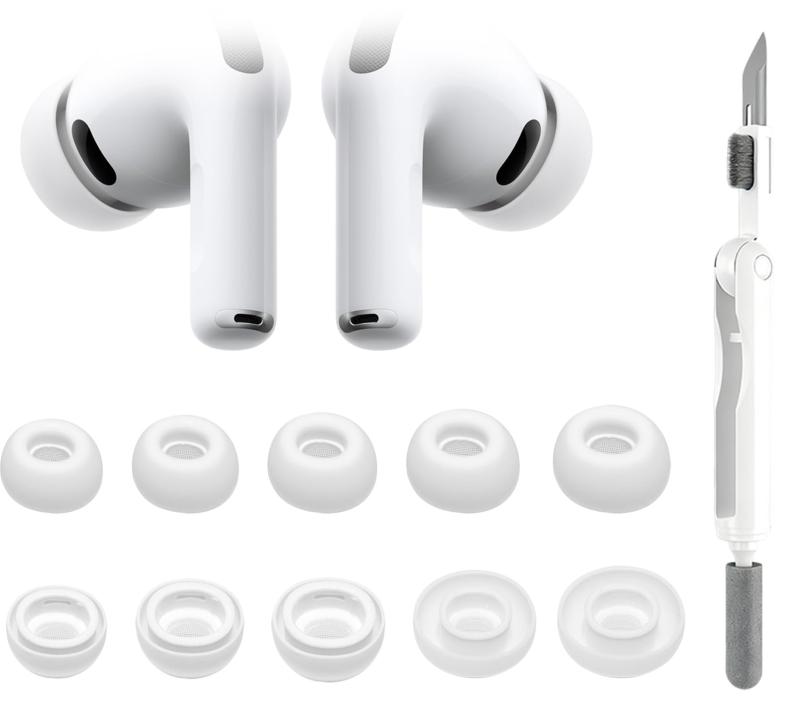 umvowuxa イヤーチップ AirPods Pro 3 交換用シリコンイヤーチップ 内蔵ネット 5 ペア ホワイト 防塵防汚れ 高密着防漏音 柔軟快適 耐久性 イヤホン交換パーツ【AirPods Pro 3 専用 完全互換】AirPods Pro 3 イヤホンに 100% 専用設計内蔵ネット付きシリコンイヤーチップ 5 ペア（ホワイト）で、原装耳塞の老化・脱落・音漏れ問題を一括解決【内蔵ネット 防塵防堵塞】イヤーチップ内部に精密内蔵ネットを搭載「Pro 3 防塵シリコン耳塞」の特性で、耳垢や埃がイヤホン本体のスピーカーに侵入するのを防ぎ、音質劣化や故障を回避，長期間クリアな音質を維持できます【高品質シリコン 柔軟快適】医用級柔軟シリコン素材を採用肌に優しく触感が柔らかく、長時間佩戴（通勤・運動・勉強）しても耳への圧迫感が少なく，「AirPods Pro 3 柔軟イヤーチップ」で快適さを持続します【5 ペア大容量 高耐久性】5 ペアセットで予備交換や家族共有に最適耐汗・耐汚れ加工で日常使用やスポーツシーンにも耐え【厳格品控 安心サポート】