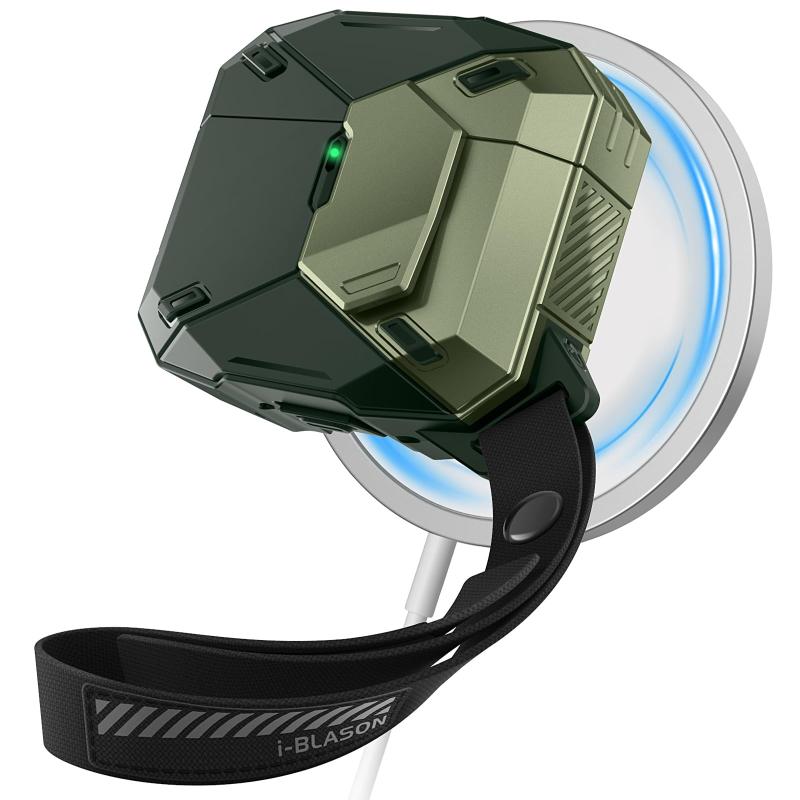 i-Blason Apple Airpods 4 ケースカバー MagSafe [マグネット式自動ロック] [MagSafe ワイヤレス充電] Airpods 第4世代用 ストラップ付きミリタリー保護ケース マトリックスシリーズ (ブラック)