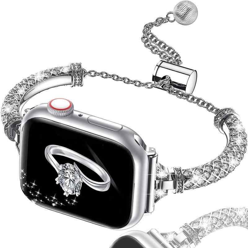 NINKIコンパチブルApple Watch きらきらバンド 41mm 40mm 38mm 女性向け オシャレ 細い帯 優雅で華奢 ブレスレット ダイヤモンド カザリ スリム ステンレス 調整工具不要 アップルうぉっち Series se（2
