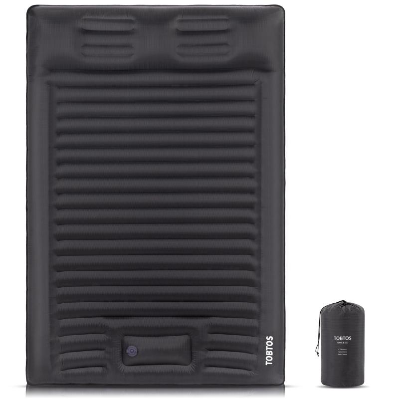 TOBTOS インフレータブルキャンプ用スリーピングパッド（枕付き）、厚さ15cmの超軽量スリーピングパッド、キャンプ、バックパッキング、ハイキング、テント用軽量スリーピングマット
