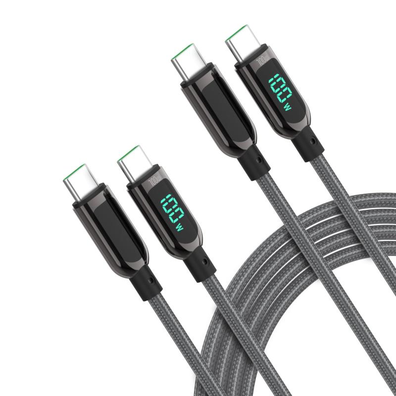 首佩 LEDディスプレイ高耐久ナイロン USB-C & USB-C ケーブル 100W PD対応 MacBook Pro/Air iPad Pro iPad Air 4 Galaxy S20 Pixel LG 対応