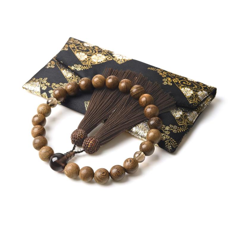 [EsuonHappiness] 数珠 男性用 13mm 親玉天然石 16mm 数珠袋 付き 西陣織金襴 念珠 天然石 天然木 略式..