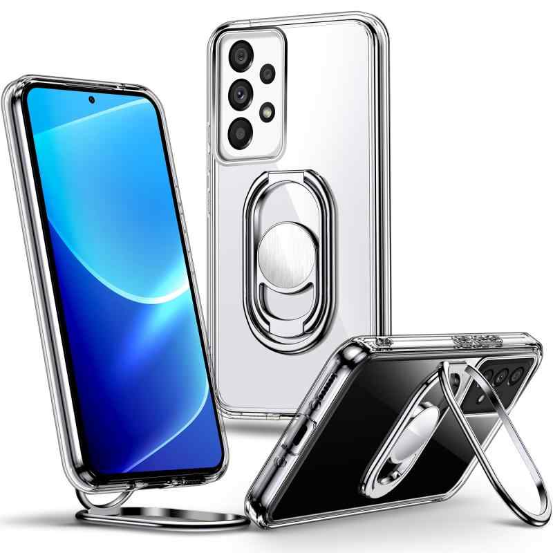 Rockaway Galaxy A52 5G ケース スマホリング スマホグリップ 角度調節可能 折り畳み 耐衝撃 スタンド機能 軽量 落下防止 スマホケース ギャラクシーA52 カバー - クリア