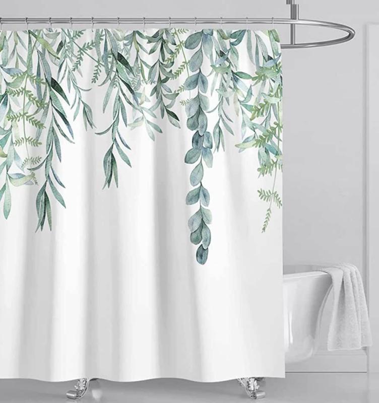 花柄シャワーカーテン リーフ柄シャワーカーテン 180cm丈 バスカーテン 浴室カーテン 目隠し