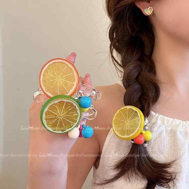 ヘアゴム 女性用 夏 かわいい 電話線 ヘアタイ オレンジ 伸縮性 軽量 ゴム素材 爽やか 普段使い ポニーテール アクセサリー