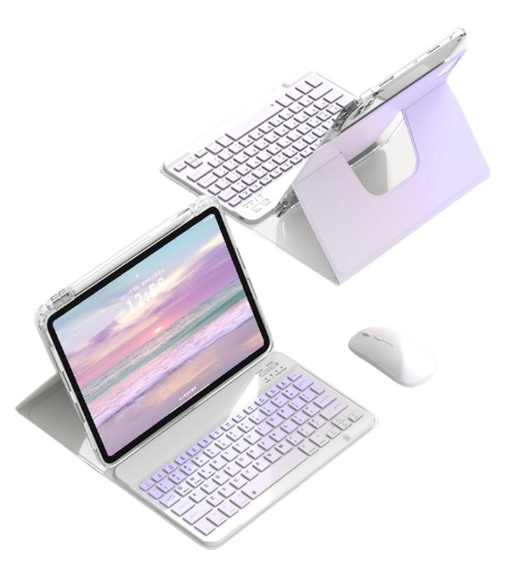 360度回転 iPad 10.2キーボード ケース マウス付き グラデーションカラーキーボード iPad 第9世代 8世代 7世代 10.2インチケース キーボード付きマグネット分離式 透明 クリア 背面カバー 縦置き